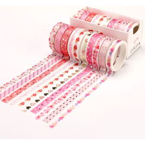 10 Stks/pak Roze Liefde Hart Bronzing Washi Tape Set Diy Decoratie Sticker Scrapbooking Dagboek Zelfklevende Masking Tape Briefpapier