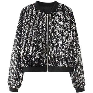 Jassen en jassen vrouwen winter Mode Sequin Jacket Sparkle Lange Mouw Bovenkleding Losse Pocket Coat2019 #3
