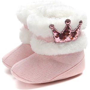 3 M-18 M Pasgeboren Baby Baby Meisjes Winter Warm Crown Fur Mid-Kalf Lengte Slip-On harige Laarzen