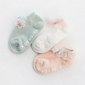 3Pairs/Sets Cute Floral Cotton Newborn Baby Kids Girls Toddler Socks Lace Ruffle Frilly Cotton Low Ankle Mesh Anti-slip Socks
