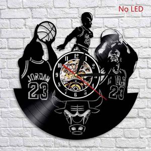 Vinyl Record Wandklok Met 7 Verschillende Led Verlichting Veranderen Decoratieve Jongens Kamer Basketbal Klokken Muur Horloge Home Decor