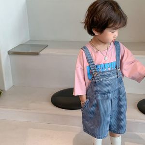 Zomer Unisex Verticale Streep Losse Overalls Shorts 1-6 Jaar Kinderen Mode Alle-Match Bandjes Knie Lengte Broek