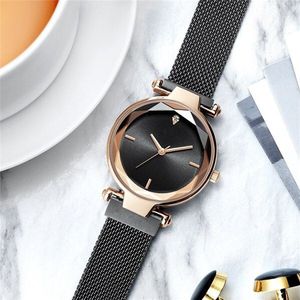 Luxe Rose Goud Vrouwen Mesh Magneet Gesp Horloges Bloemen Elegante Dames Horloges Vrouwelijke Magnetische Horloge Klok