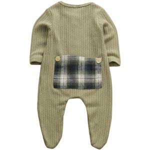 Pasgeboren Peuter Baby Jongen Meisje Romper Plaid Zakken Gebreide Jumpsuit Outfits Katoenen Kleding Leuke Herfst Winter Herfst