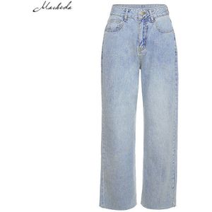 Macheda Vrouwen Casual Mid-Taille Jeans Mode Streetwear Vintage Wijde Pijpen Denim Broek Blauw Lady Harajuku Rechte Broek
