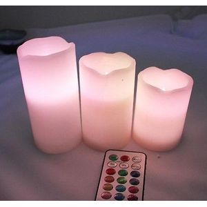 Kleurrijke 3 x Afstandsbediening LED Wijzigen Vanilla Vlamloze Wax Kaarsen met Time