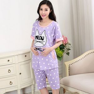 Borstvoeding Pyjama Korte Mouw Moeder Zomer Dunne Zwangere Vrouwen met Pure Katoen Verpleging Kleding Set