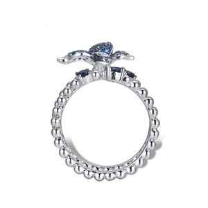 SANTUZZA Zilveren Ringen voor Vrouwen Pure 925 Sterling Zilver Blauw-Spinels Elegante Vlinder Verstelbare Ring Party Mode-sieraden