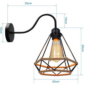 Vintage Industriële Hanglamp Zwart Ijzer Lamp Rusland Loft Kooi Diamant Vorm Henneptouw Licht Voor Living Eetkamer Slaapkamer