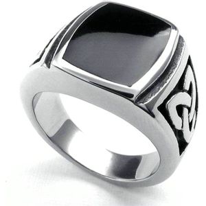 Sieraden Rvs Ring Knoop Signet Sieraden Zware Brede Ring Zwart Zilver Kleur Ring Amerikaanse Maat 7 -15