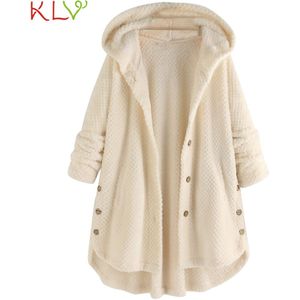 Vrouwen Jas Hooded Fleece Pocket Warm Winter Jas Pluizige Knop Casual Top Uitloper Kleding Plus Size Manteau Femme 5XL 19Oct
