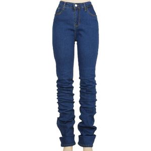 Simenual Ruches Denim Blauw Hoge Wachten Gestapeld Broek Herfst Vrouwen Kleding Streetwear Jeans Skinny Pockets Broek