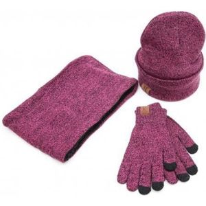 Unisex Herfst Winter Warmer Set Effen Kleur Pluche Beanie Cap Gebreide Sjaal Handschoenen Set