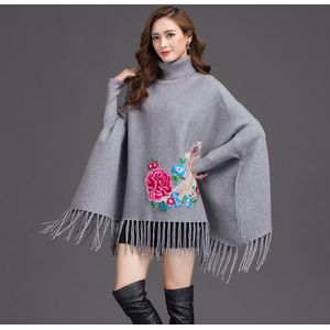 Winter Vrouwen Borduren Kwastje Coltrui Cashmer Trui Vest Gebreide Poncho FemaleThick Warm Tricot Mantel Jas K188