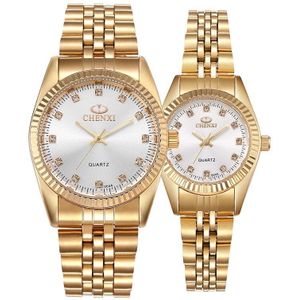 Gouden Paar Horloge Vrouwen Mannen Zwart Luxe Golden Rvs Business Jurk Lover's Horloge Waterdicht 2 Stuks