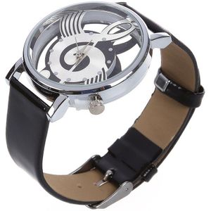 Horloge Van Muziek Klok Skeleton Black Quartz Imitatie Lederen