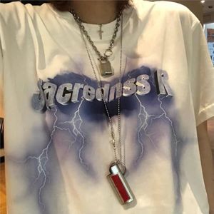 Punk Gothic T-shirts Losse Streetwear Harajuku Elektrische Power Brief Print Zomer Vrouwelijke Korte Mouwen Casual Vintage Vrouwen Tees