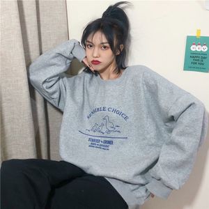 Hoodies Vrouwen Gedrukt O-hals All-Match Losse Koreaanse Stijl Womens Sweatshirt Plus Fluwelen Warm Vrijetijdsbesteding Mode Ulzzang