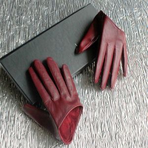 Deat Herfst En Winter Producten Mode Wijn Rode Vrouwen Lederen Half Palm Half Vinger Schapenvacht Handschoenen PB186