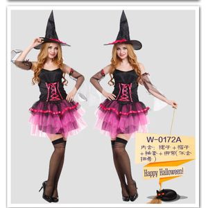 , volwassen vrouwen roze paars orange halloween party heks prinses jurk kostuum met hoed