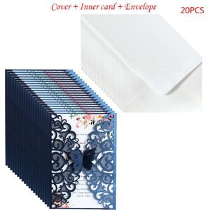 20 Stks/set Vlinder Uitnodigingen Card Hollow Lace Glitter Papier Enveloppen Bridal Shower Feestartikelen