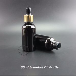 20 stks/partij 30 ml Fles Essentiële Olie Zwart Dropper Container Vrouwen Cosmetische Lege Pot Hervulbare 1 oz Verpakking