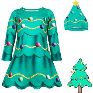 Santa kostuum Boom Vestidos Festival Leuke Vetement Fille Fleece kids groene kerst jurk meisje