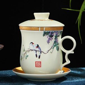 Houmaid Drinkware Chinese keramische theekopje en schotel set met deksel filter cup porselein theekopje set van Jingdezhen