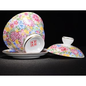 140 Ml Sancai Gaiwan Oude Beijing Acht Schatten Retrotea Kom Jingdezhen Blauw En Wit Porselein Keramische Thee Kop En Schotel set