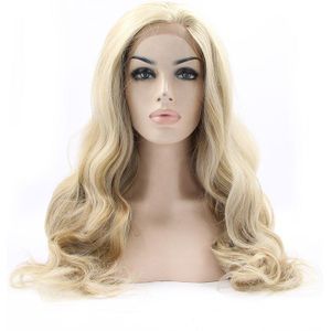 Bombshell Gold Mix Blonde Losse Golf Synthetisch Haar Lace Front Pruik Hittebestendige Vezel Haar Natuurlijke Haarlijn Voor Vrouwen Pruiken