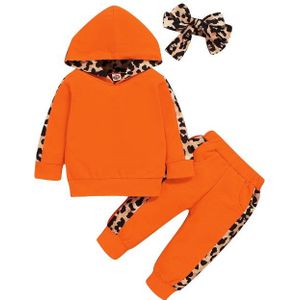 Baby Jongens Meisjes Luipaard Splicing Lange Mouw Hooded Top + Casual Broek + Bow Hoofddeksels Trainingspakken Herfst Peuters Kleding Set