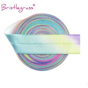 Bristlegrass 5 Yard 3/4 ""20 Mm Pastel Rainbow Print Glanzende Vouw Over Elastische Foe Spandex Satijn Band Hoofdband Tutu jurk Diy Naaien