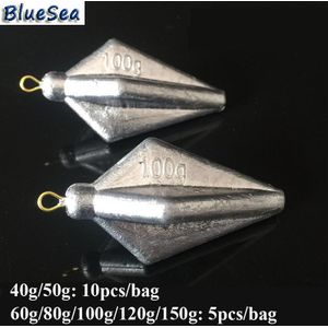 BlueSea 40g/50g/60g/80g/100g/120/120/ 150g Grote Zware Vierhoek Lood Vissen Sinkers Diamant Vissen Gewichten Voor Zee Vissen