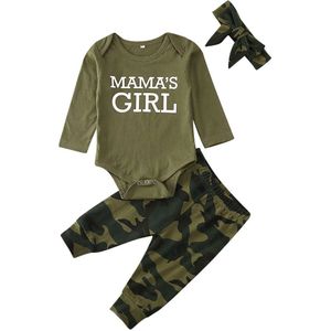 Pasgeboren Baby Jongen Meisje Camo Outfit Romper Bodysuit Broek Trainingspak Kleding 3 Pcs Mamas Herfst Brief Print Hoofdband Hoed Pak