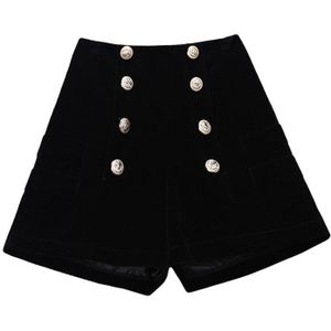 Herfst Winter Fluwelen Shorts Vrouwen Elegante Hoge Taille Korte Broek Dames Office Work Dubbele-Breasted Laarzen Shorts