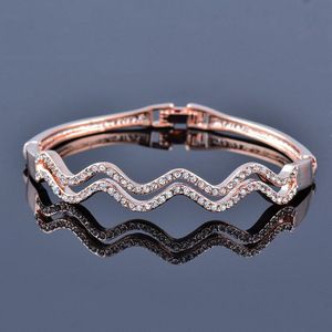 Sinleery Trendy Strass Wave Bangle Voor Vrouwen Rose Goud Zilver Kleur Wedding Armbanden Mode-sieraden SL472 Ssf