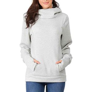 Zwangere Vrouwen Moederschap Hoodie Lange Mouwen Winter Pocket Dual Rits Verpleging Polyester Borstvoeding Dagelijks Warm Casual Stijlvolle