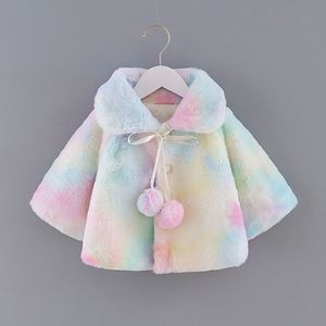 Winter Prinses Kids Meisjes Wol Blends Mantel Outfits Tie-Dye Print Ballen Lange Mouwen Turn Down Kraag Jas 1-6Y