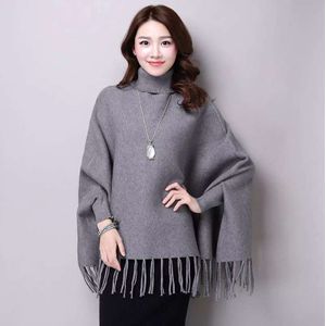 High Street Mantel Trui Vrouwen Coltrui Kwasten Losse Trui Pollover Batwing Mouw Top Solid Vrouwen Kleding