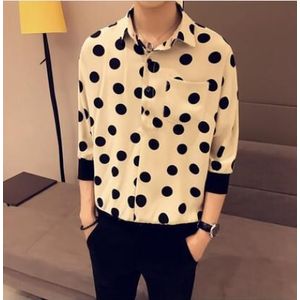 Zomer Mannen Punt Afdrukken Shirt Mannelijke Mode Trend Korte Mouw Khaki/Wit/Zwarte Kleur Katoen kleding Shirts M-2XL