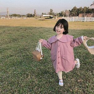 Meisjes Herfst Geul Kinderen Koreaanse Meisjes Effen Kleur Lange Mouwen Trenchcoat Voor Kid Baby Lange Jas