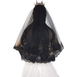 Mooie Zwarte Bruidssluier Elegante Kant Bruid Bruiloft Sluier Gaas Goedkope Bruid Sluier Voor Engagement Bruiloft Huwelijk Accessoires