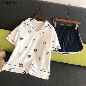 Danala Sexy Katoen Vrouwen Nachtkleding Sets Zomer Dieren Print Soepel Korte Mouw Pyjama Sets Vrouwen Vogue Homewear Nachtkleding