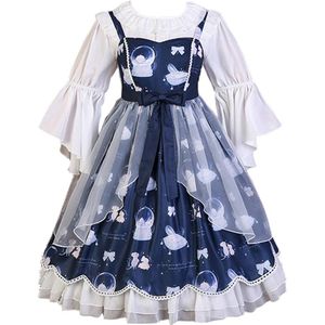 Meisjes Japanse Zoete Lolita Jurk Bloemenprint Prinses Cosplay Kostuum