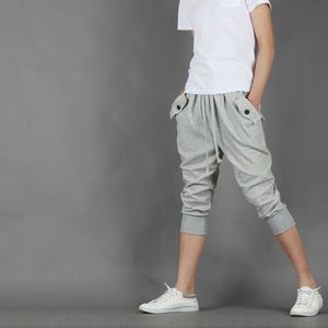 Studenten Mode Zomer Dunne Casual Broek Zwarte Mannen Joggers Joggingbroek Grijs Voet Band Hip Hop Zakken Korte Potlood Broek