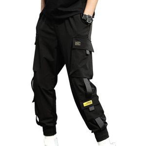 Streetwear Hip Hop Zwarte Harembroek Mannen Elastische Taille Punk Broek Met Linten Casual Slim Jogger Broek Mannen Hip Hop broek