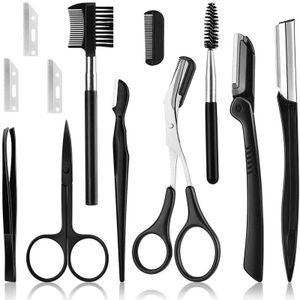 12 Stuks Zwart Wenkbrauw Trimmen Schaar Rvs Pincet Wenkbrauw Schrapen Wenkbrauw Kam Scheermes Wenkbrauw Clip Makeuptool Sets