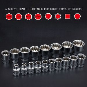 19pcs 3/8 "6-24mm Socket Set CR-V 3/8 Sockets Tool 12 Tand Moersleutel Hoofd Universele Hexagon spanner Allen Hoofd Auto Reparatie Tools