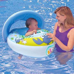 Milieubescherming Pvc Kinderen Opblaasbare Zachte Zwemmen Ring Auto Model Aquatic Afneembare Zonnescherm Baby Drijvende Bed Rij Speelgoed