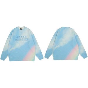 Mannen Hip Hop Gebreide Jumper Pull Truien Rainbow Tie Dye Streetwear Harajuku Herfst Oversized Hispter Casual Truien